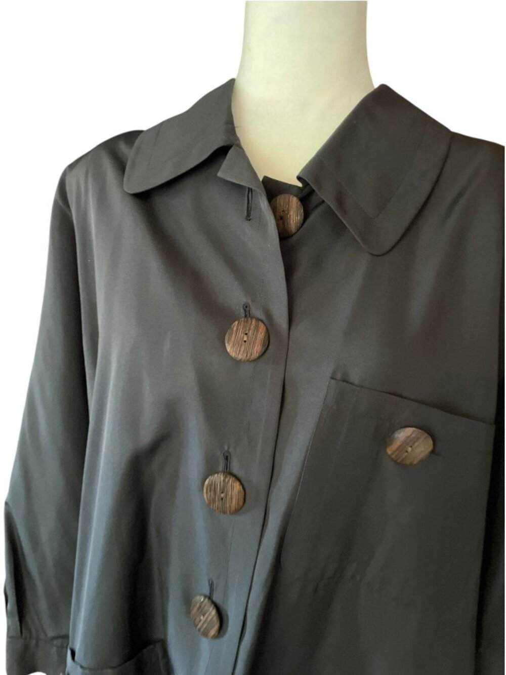 Vintage Yves Saint Laurent Black Silk Smock Jacket 1990s Couture Oversized SZ L - Picture 12 of 15